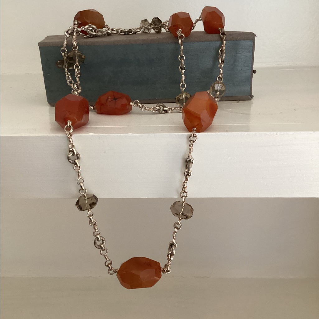 Stephen Dweck 925 Sterling Silver Necklace. It Is Made Of Carnelian And Quartz.